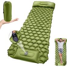 Colchoneta inflable para camping con almohada incorporada, portátil y resistente, ideal para mochileros, senderismo, tiendas de campaña y viajes al aire libre, color verde - 1 - Ver 1