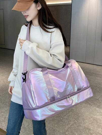 1pc Fashionable Casual Colorful Multi-Pocket Travel Bag, Lightweight And Portable, Foldable, Large Capacity, Separate Shoe Compartment And Wet/Dry Separation. Can Be Worn As Shoulder Bag Or Crossbody, Also Compatible With Portable Handheld Suitcase. Specially Suitable For Business Trip, Vacation, Sports And Fitness Luggage. Handbag Luggage Bag For Travel For Vacation Holiday Multifunction Travel Duffel Bag Unisex Weekender Bags