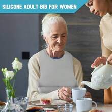 Babero ajustable de silicona para adultos, babero lavable para hombres y mujeres, babero impermeable para ancianos con receptor de migas - inicial - Ver 2