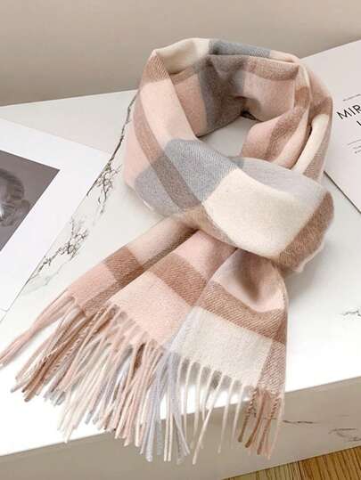 1pc 100% Wool Plaid Scarf For Women, High-Quality Shawl, 2025 New Design, Winter Neck Warmer, Birthday Gift