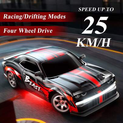 High Speed Off Road 4WD RC Car, 1:16 Full Scale Vehicle, 25 KM/H, 2 Set Of Speed And Drift Tyres, 2.4Ghz Remote Control, Support Multiple Trucks Racing Together, All Terrain Application, LED Headlight, Birthday Halloween Christmas Gifts For Hobby Enthusiasts