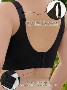1pc Plus Size Seamless Bra - Adjustable Straps, Wireless Support, Back Closure, Shaping, Lifting, Comfortable, Everyday Wear - Black - View 3