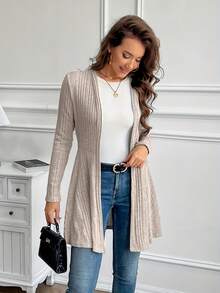 Women's Solid Color Textured Casual Long Sleeve CardiganWomen's Casual Solid Color Ribbed Knit Jacket - Màu Khaki - Xem 1