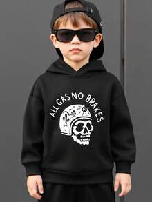 男童骷髅头和标语印花连帽衫
