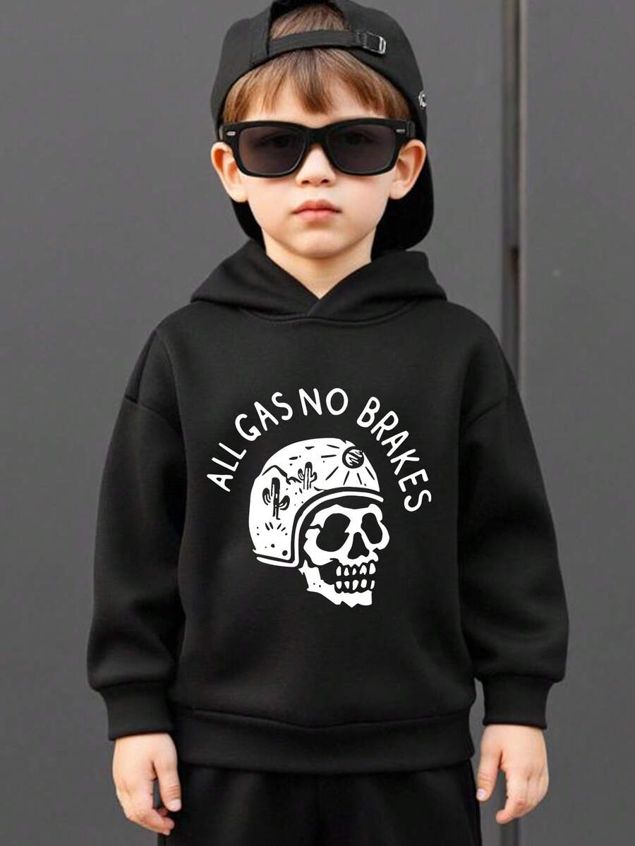 男童骷髅头和标语印花连帽衫