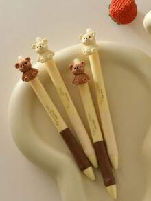 1 pieza Bolígrafo de punta borrable de 0.5mm, con forma de oso de peluche y queso, presiona la punta azul para borrar, agarre suave, escritura suave, color aleatorio, un regalo de Navidad esencial - Multicolor - Ver 4