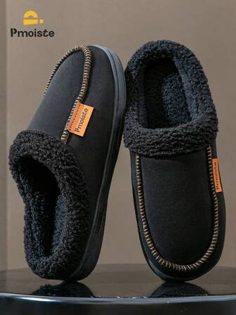  Pmoiste House Slippers For Men Fuzzy Memory Foam Warm Winter Indoor Soft Home Shoes Black