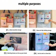 1PC Car Seat Back Storage Bag Hanging Multifunctional Storage Box For Interior Rear Decoration Purposes - Premium Car Organizer With Hidden Compartments, Fabric, Easy Install, No-Slip Back, Space-Saving Backseat Organizer For Toys, Snacks, Tablets, Wipes, Cables, And Small Gadgets; Ideal Vehicle Interior Decor, Road Trip Essential, Family Friendly, Keeps Seats Clean And Tidy, Enhances Accessibility And Rear Passenger Comfort - Multicolor - View 3