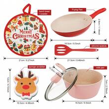 ABKOK Aluminum Nonstick Cookware Set - 3 Pieces Frying Pan & Saucepan With Heat-Resistant Silicone Tools (Up To 260°C, Induction Compatible), Family Dinner Supplies, Christmas Party Supplies