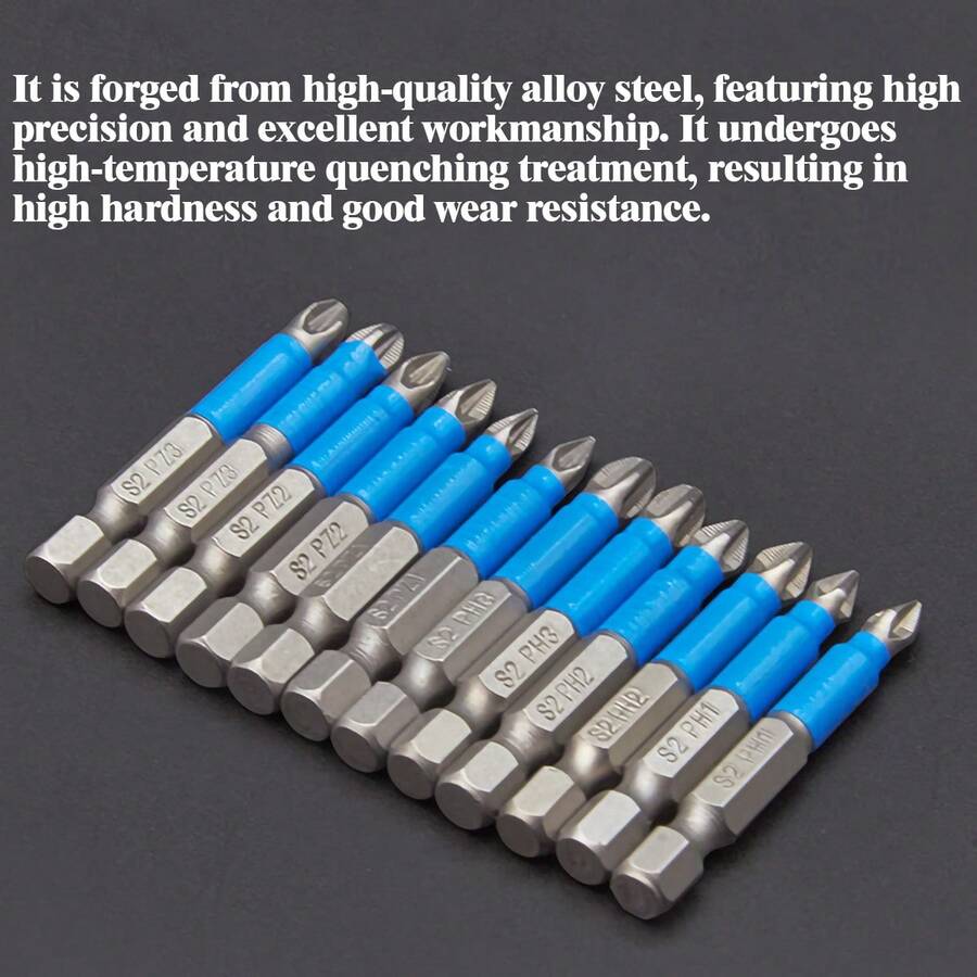 6pcs/12pcs Magnetic Non-Slip Screwdriver Bit Set (PH1 PZ1 PH2 PZ2 PH3 PZ3), 50mm Length 1/4" Hex Shank Single-Ended Drill Bits, Suitable For Electric Screwdriver Drill - Grey - View 1