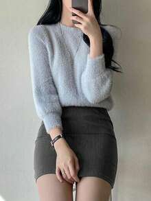 2025春夏百搭侧拉链女式休闲裙 - 灰色 - 查看 2