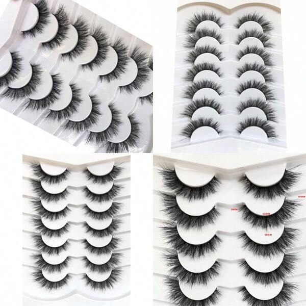 Pooplunch False Eyelashes Cat Eye Look Natural Volume Lashes Wispy Short Fake Eyelashes Faux Mink Lashes 7 Pairs Pack