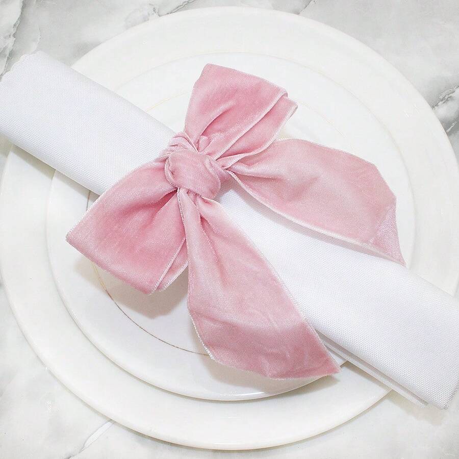 Novo anel de guardanapo de mesa com laço rosa e fita de seda, feito à mão para o Natal, Dia dos Namorados, casamento, aniversário e festa, anel de toalha de mesa para decoração de mesa