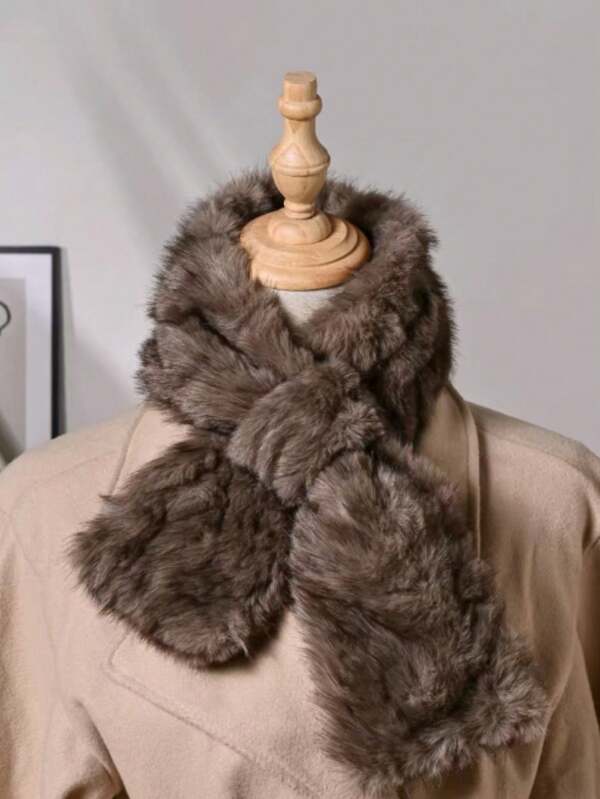 1 szt. Jednokolorowy, poliestrowy, sztuczny futro, zimowy szalik ocieplający szyję dla kobiet, gruby i ciepły