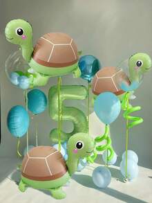 1/2 个站立可爱海龟气球，包括动物形状 PE 气球，适用于生日派对、动物主题派对、丛林派对、水族馆主题派对、海龟赛跑日、海洋生日派对 - 彩色 - 查看 3