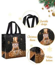 8 Stücke Premium elegante Weihnachtsgeschenktüten mit schwarz-goldener Glitzer-Gestaltung, aus goldenem und schwarzem Kraftpapier mit Tragegriff. Verziert mit Weihnachtsmann, Schneeflocken und Weihnachtsbaum-Motiven. Ideal für Weihnachtsgeschenke auf Weihnachtsfeiern. Weihnachtsthema.