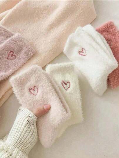 10/5/3/1 par Calcetines de mujer tipo tripulación con diseño de corazón, calcetines cálidos con corazón, súper gruesos, suaves y cómodos, adecuados para otoño/invierno, ideales para el Día de San Valentín y Navidad