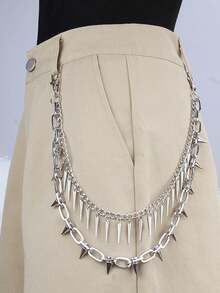 1 pieza Cinturón de cintura de estilo punk rock minimalista y de moda, versátil con remaches y cadena de metal, regalo decorativo de cadena para jeans unisex