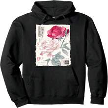 Vintage Rose Botanical Illustration Flower Art Gift Pullover Hoodie - Black 19 - View 1