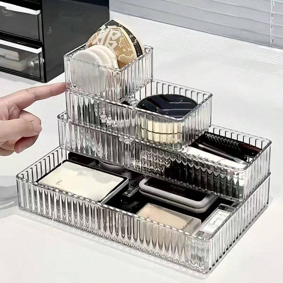 Großer Kapazität Acryl Make-up Aufbewahrungsbox, multifunktionale Beauty-Tool Präsentationsbox, mehrteiliges geteiltes Aufbewahrungsfach, Maniküre-Werkzeuge, Kosmetik-Aufbewahrungsbox, Schminktisch-Organizer, Schreibtisch- und Schrankspeicherbox, Badezimmer-Accessoires, Gesichts- und Schubladenorganizer, Mehrzweck-Organizer für Zuhause