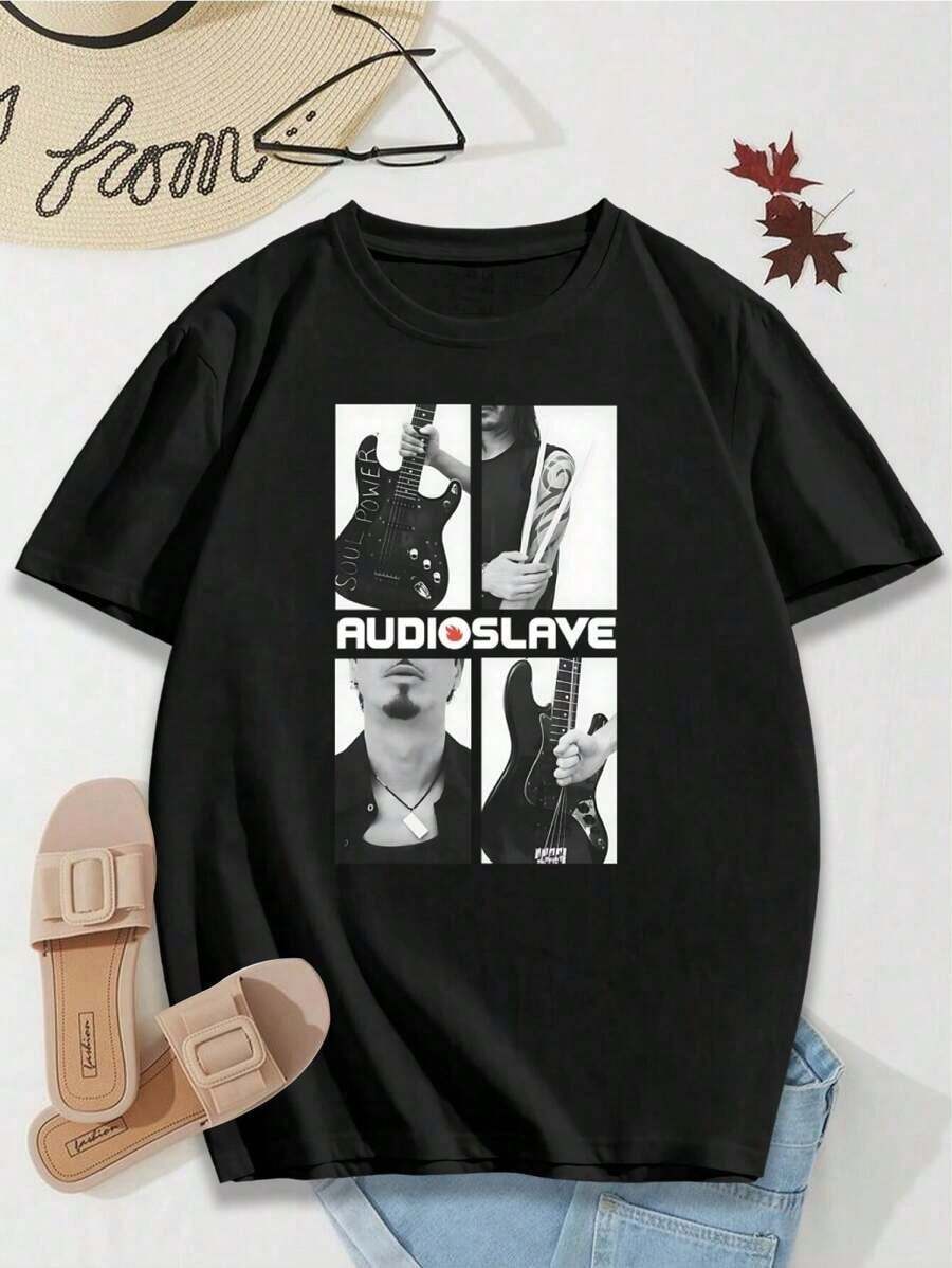 Audioslave Soul Power S T-Shirt For Women Couple Tees Matching Shirts Band Merchgraphic Tees Men Shirts Streetwear White Shirt Black Shirt - 黑色 - 查看 1