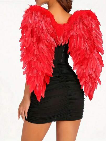 1件45*45厘米人造天使翅膀服装配饰，性感露背设计，手工羽毛翅膀，适合浪漫约会、舞台表演、派对装饰、情人节、圣诞节、复活节、拍照道具