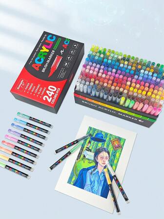 24 Colors/24 Pcs Direct Liquid Soft Head Acrylic Markers, 1 Set Of Colorless Layering Watercolor Pens For Students, DIY Colored Painting Pens For Art Students.