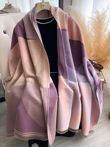 1 Stück Damen Lässig umkehrbarer Faux-Kaschmir Farbblock Muster Schal, modische vielseitige Klimaanlagen Raum Schal Umhang, dick windundurchlässig warmes Accessoire geeignet für den täglichen Gebrauch, Herbst/Winter