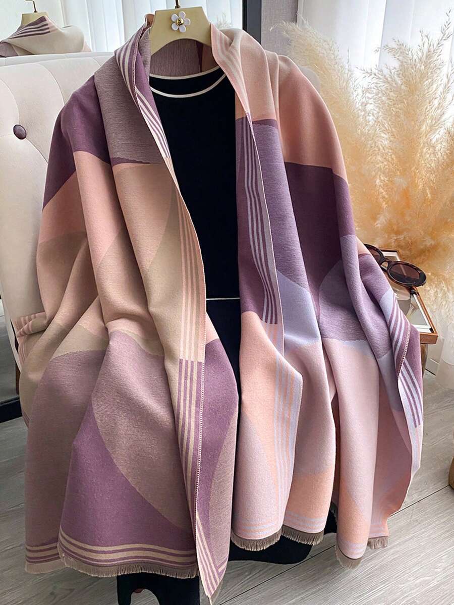 1 Stück Damen Lässig umkehrbarer Faux-Kaschmir Farbblock Muster Schal, modische vielseitige Klimaanlagen Raum Schal Umhang, dick windundurchlässig warmes Accessoire geeignet für den täglichen Gebrauch, Herbst/Winter