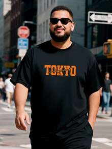 AnChiStreetwear - 大码男士时尚橙色赛车英文图案休闲短袖T恤，适合街头穿搭、户外活动和日常通勤。 - 黑色 - 查看 4