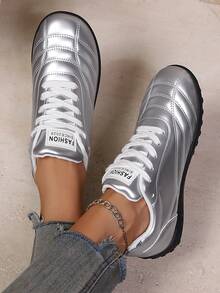 女士透气网眼皮革厚底运动鞋，休闲厚底运动鞋，棕色