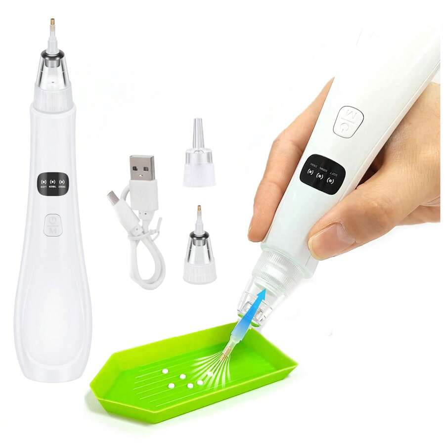 3-Mode Adjustable Suction Wireless Electric Diamond Painting Pen - Rechargeable, Adult Diamond Art Painting Tool Kit With 2 Replacement Tips - White - View 1