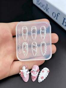 1件装法式奶油色裙边美甲模具，3D硅胶模具，适用于树脂工艺品，哥特蛋糕蕾丝裙边奶油色条纹蝴蝶结图案设计，DIY清新简约美甲脱模工具 - 無色 - 查看 7