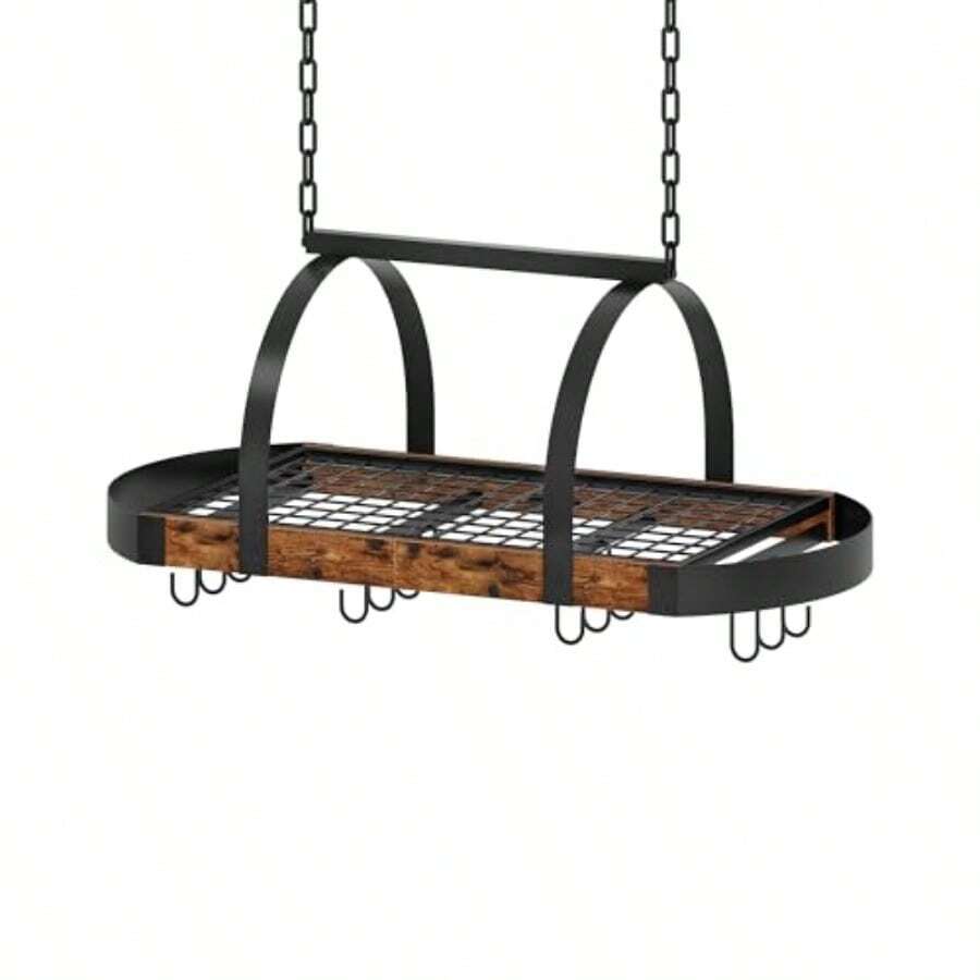 Hanging Pot Rack Pot Hanger For Kitchen Ceiling Mounted Pot Holder Cookware Organizer With 12 SShaped Hooks For Pot Pan Storage SpaceSaving Rustic Brown And Black TPR08BFC1 - RusticBrownandBlack - View 1