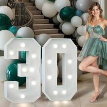 Marquee Numbers 3 Feet Tall Big Light Up Numbers 15th ,18th ,30th ,40th, 50th Birthday Decorations Women Men White Anniversadry Party Decor Large Cardboar Prop Backdrop Sign - Number 30 - 查看 7