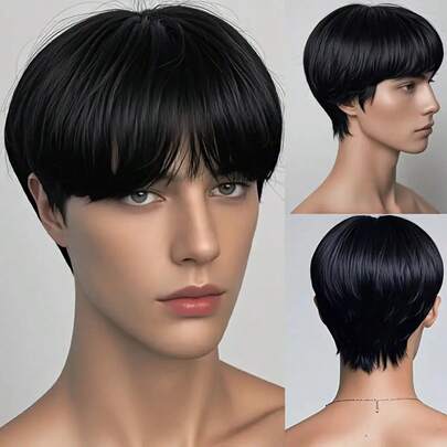 Unisex Wig With Volume, Flattering For Round Faces, Enhancing Eye Definition, Made Of Comfortable Heat-Resistant Fibers For A Slim Face Look