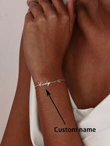 1 pièce Bracelet personnalisé en forme de cœur avec nom, en acier inoxydable, chaîne cubaine, bracelet pour femme, cadeau pour petite amie, Noël, Saint-Valentin - Multicolore - Voir 7