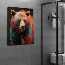 1PC Detailed Drawing Of A Bear On A Colorful Dark Background With A12X16inch And 16x24inch Framed , Classic Wooden Frame, Suitable For Living Room, Bedroom, Bathroom And Other Decorations, Perfect Gifts For Christmas, Halloween And Thanksgiving