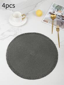 1pc/4pcs/6pcs/8pcs Beige/Khaki Round Seagrass Dual-Tone Tassel Placemats, Heat-Resistant Non-Slip Kitchen Table Mats, Insulation Pads, Coasters, Dining Table Decor For Party, Gathering, Family Meal