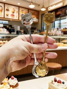 1/5/10 Pcs Creative Stainless Steel Spoons - Cat Paw, Shell, Bull Head, Sunflower Designs, Handmade Mirror Polished Mugs, Coffee & Dessert Spoons - Multicolor - View 3