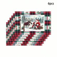 1/4/6 Stücke Weihnachts-Schneemann, Weihnachtsmann und Elch Serie Tischsets, hauptsächlich für Weihnachten, Weihnachtstag Tischsets, geeignet für Party, Küche, Restaurant Dekoration, rutschfest und hitzebeständig, fröhliche Elch Tischsets für Bauernhof, Innenküche, Tischdekoration für Familienfeiern, geeignet für Küchentisch Innen/Außen, abwaschbare Tischsets, die man abwischen kann.