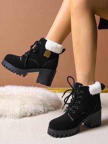 Punk Metall Ösen Schnürstiefeletten mit Plateausohle für Damen, schwarz mit Thermofutter, vielseitig einsetzbar für Herbst/Winter, Schnürstiefel mit rundem Zehenbereich und Plateausohle in Pink