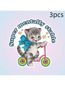 超级精神稳定贴纸 - 趣味复古星条旗小猫图案，可重复使用的玻璃自粘贴纸，白色背景，艺术家居装饰及礼品创意，送给爱猫人士的礼物，异想天开的装饰贴纸，剪贴簿用品，趣味贴纸，笔记本电脑贴纸，Kindle手机贴纸 - 彩色 - 查看 10