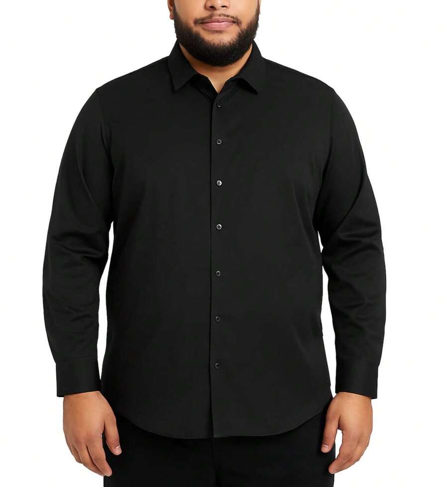 Men's Plus Size Long Sleeve Plain Shirt G1 G2 G3 No Pocket Social And Casual Comfortable And Versatile - màu đen - Xem 1
