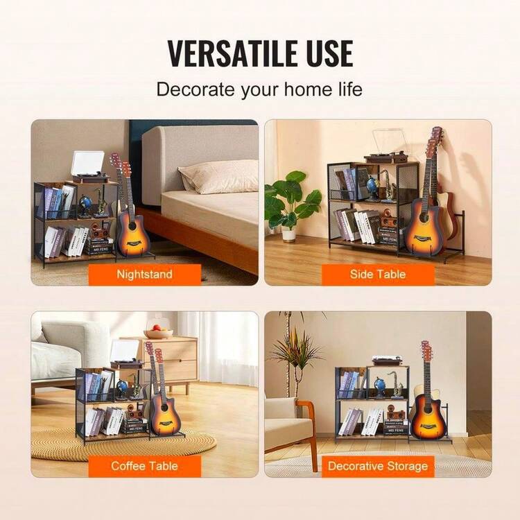 3-Tier Metal Record Player Stand With Storage For Turntables And Accessories - Stylish Black Finish With Guitar Design - Black - View 5