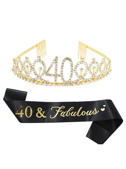 40th Gold Birthday Decorations, 40th Birthday Gifts For Her 40 Year Old Gifts For Women, Happy 40th Birthday Party Favors, 40 And Fabulous Birthday Sash & Crown Tiara Valentine's Day Accessories