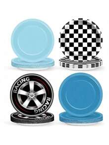48Pcs Race Car Birthday Party Paper Plates For Theme Party Supplies 7" Black White Fast Paper Plates Blue Racing Car Disposable Tableware For Kids Boys Birthday Baby Shower Decorations - Xe đua - Xem 4