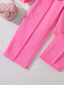 Left Mama 2pcs/Set Girls Floral Print Thermal Lined Long Sleeve Top And Straight Pants Set, Autumn/Winter - Hot Pink - View 7