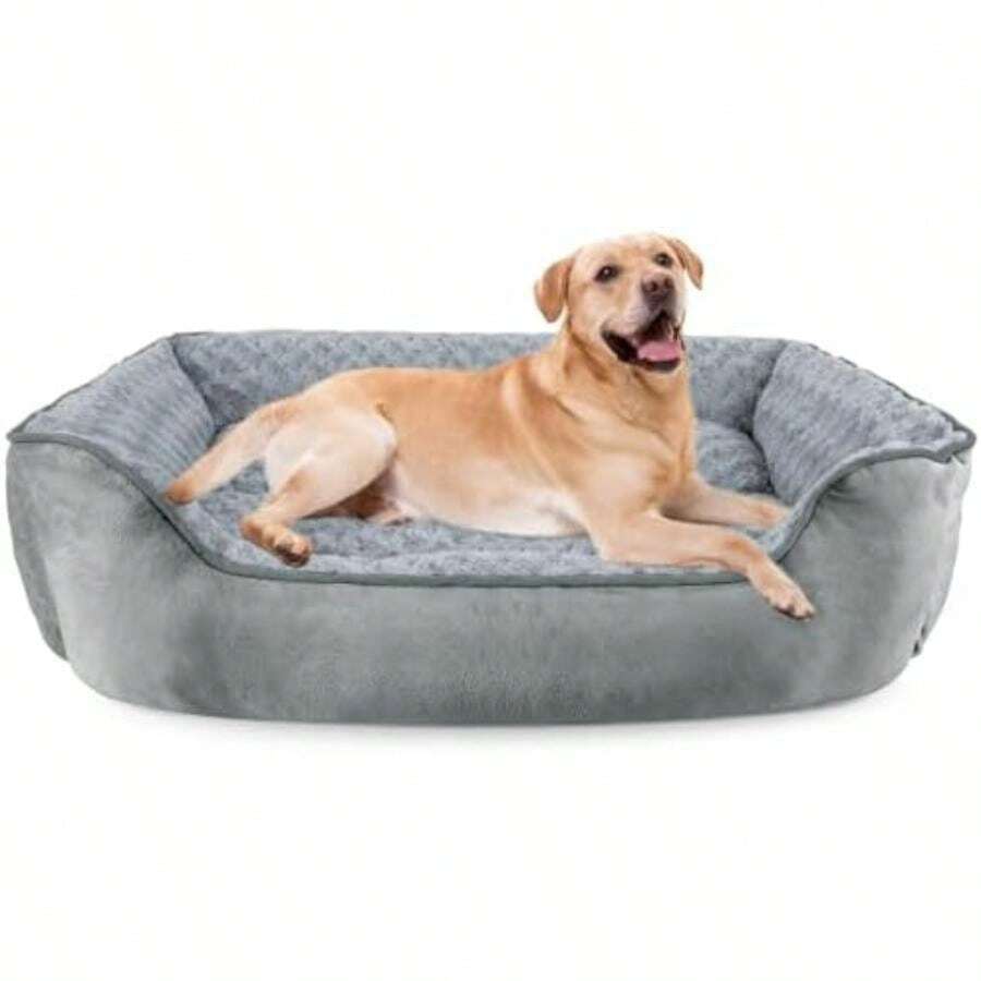 JOEJOY Rectangle Dog Bed For Large Medium Small Dogs - Washable Orthopedic Sofa Bed, Soft Breathable Puppy & Pet Cuddler, Durable Calming Dog Bed With Anti-Slip Bottom, Multiple Sizes,(XXL(42"X 30"X 10") Grey) - Type22 - 查看 1