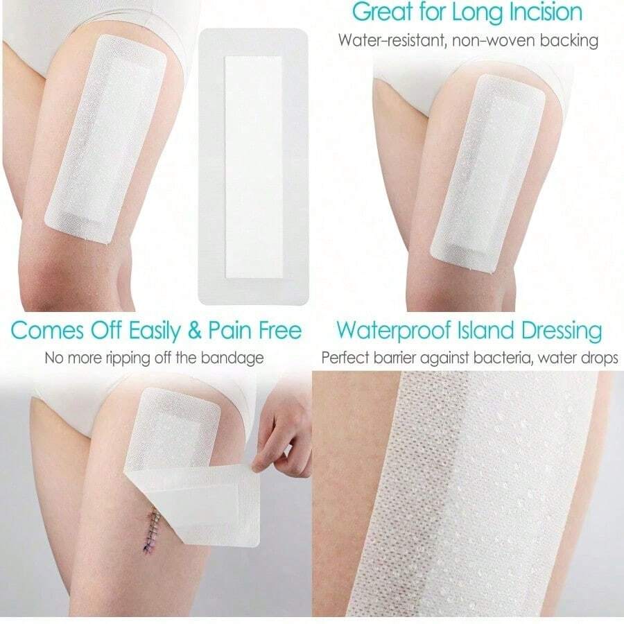 10 Pcs Waterproof Knee Replacement Dressing 4x8 Inch Long PostSurgery Gauze Bandage With Adhesive Border + NonStick Central Pad Hip Wound Incision Recovery - Gói 10 cái 4x8 inch - Xem 1
